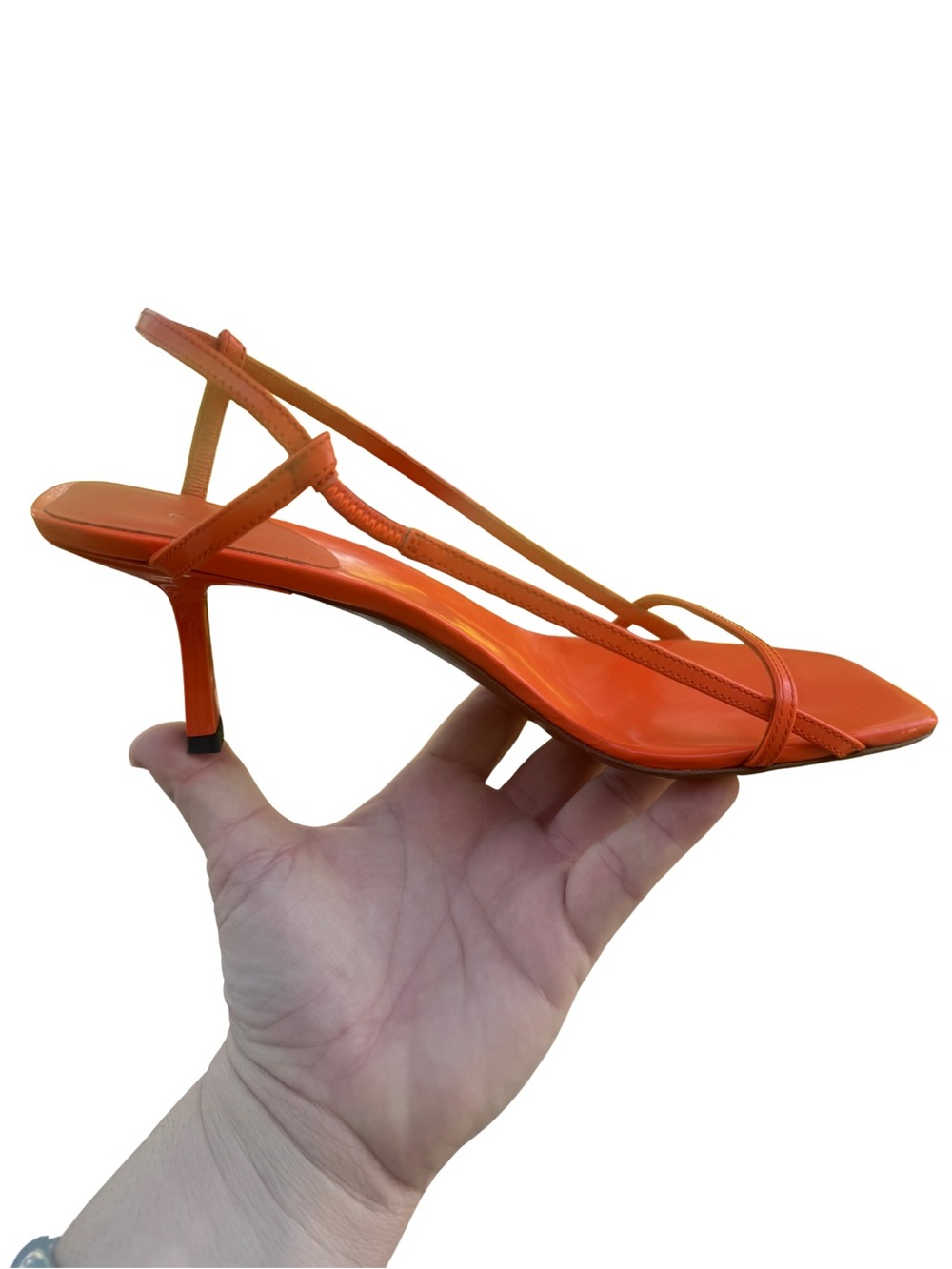 Neous Leather Strappy Square-Toe Heeled Sandals in orange - Picture 3 of 5